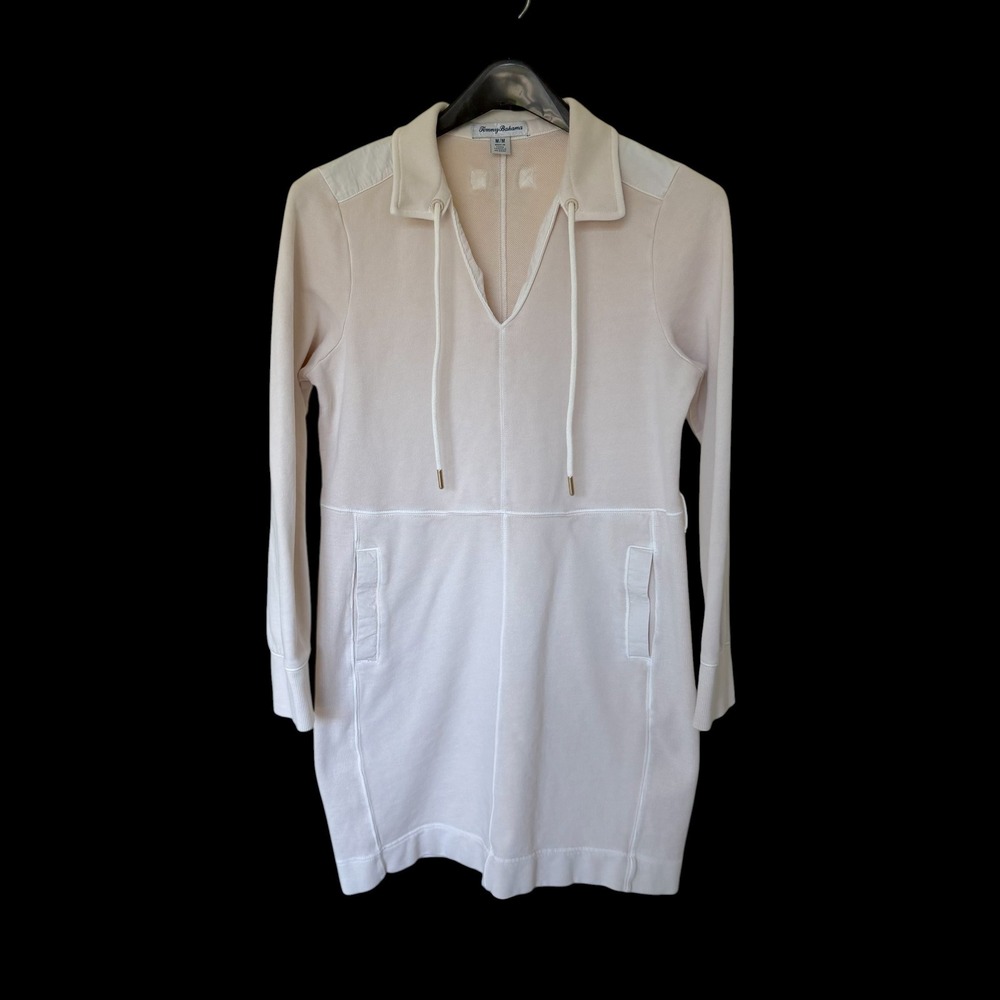 Tommy Bahama Womens Cream Cotton French Terry Long Sleeve Sweatshirt Dress M